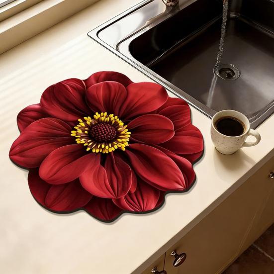 Коврик для сушки посуды Реалистичные цветочные дизайны Диатомовая земля Быстросохнущий коврик Абсорбирующий Теплоизолирующий коврик для кухонной столешницы Обеденного стола