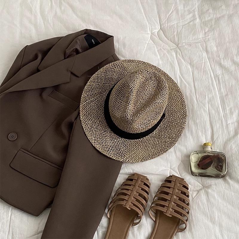 Полая панама Французская тесьма Праздничная джазовая шляпа Вязаный топпер Пляжная фотоатмосфера Солнцезащитная шляпа