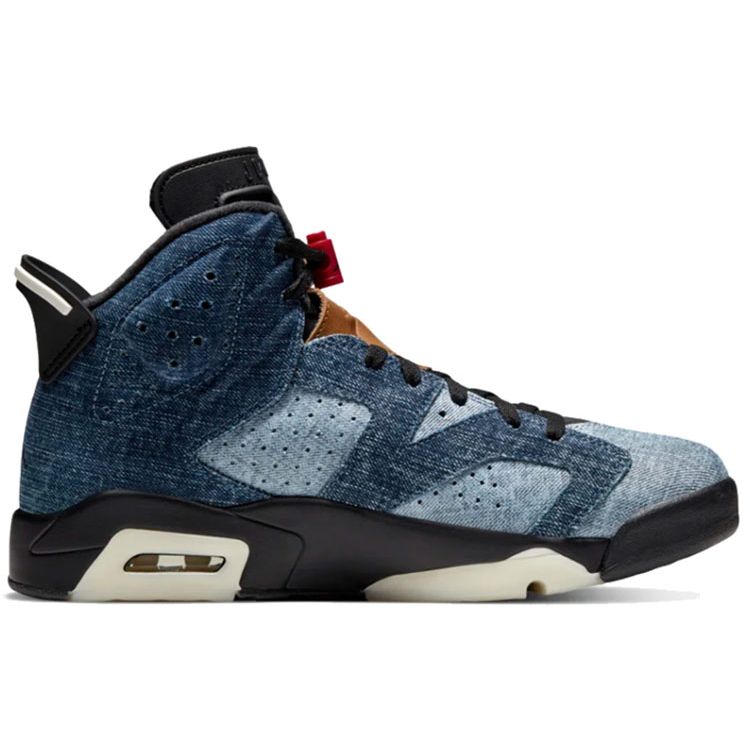 Мужские кроссовки Air Jordan 6 Retro Washed Denim Black Sail-Varsity-Red CT5350-401