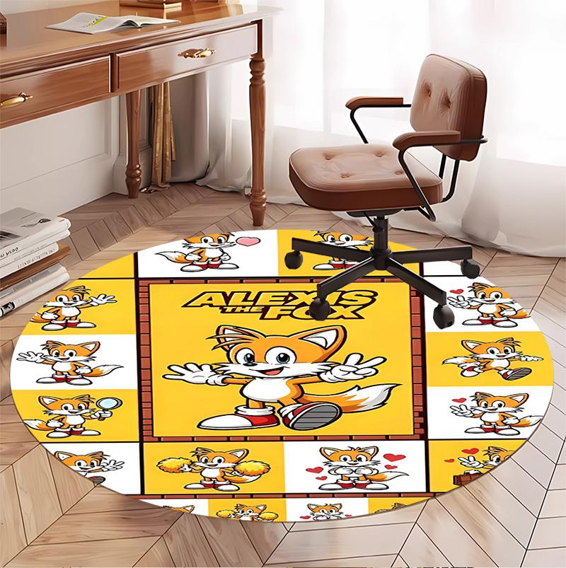 Sonic Pattern Round Rug, Indoor/Outdoor Mat, for Picnic, Gameroom, Bedroom, Office, Living Room, Home Decor Carpet, Birthday Gift
