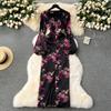 High-End Temperament Elegance Dress Women's Spring Clothing 2024 New Arrival Lightly Mature Waist-Tight Lantern Sleeve Print Formal Dress
