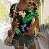 Футболки с цветочным принтом и тропическими растениями, женская футболка с 3D-принтом и V-образным вырезом, короткий рукав, свободные футболки Harajuku Y2k, женская одежда