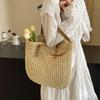 Simple and Large-capacity Straw Woven Bag Fashion Summer Beach Women's Shoulder Bag Trendy Zipper Handbags for Girls