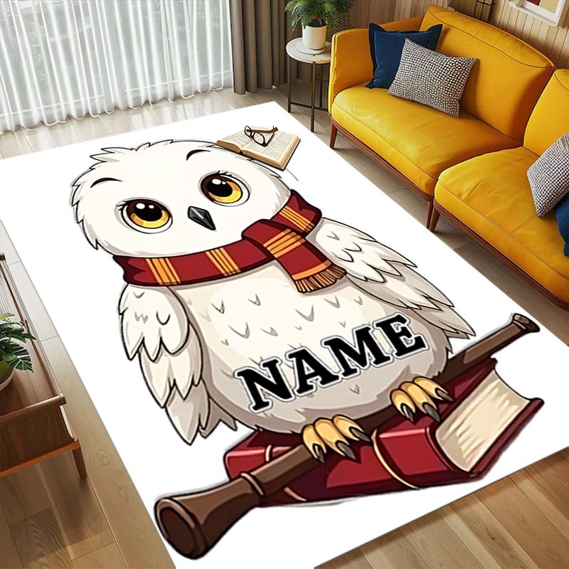 Custom Name Owl Art Living Room Non-Slip Area Rug Soft Carpet for Bedroom Kids Playroom Sofa Office Home Decor Doormat