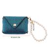 PU Leather Mini Storage Bag With Pearl Lanyard Headphone Bag Portable Rhinestone Coin Purse  Women