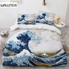 Комплект пододеяльников Wave с узором «Хокусай» в японском стиле «Укиё-э» с восточным эскизом, комплект постельного белья Ocean Queen Twin из полиэстера