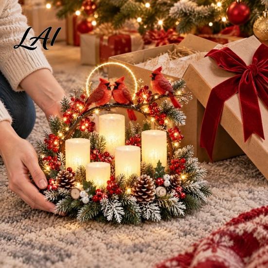 Festive Soft Furnishing Gifts Christmas Flameless Candle Resin Ornament with LED Light Santa Angel Bear Ornaments Led Lights Bird Tabletop