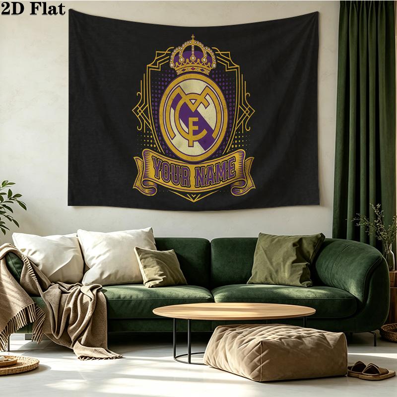 Custom Name Real Madrid Printed Tapestry – Wall Hanging for Bedrooms, Dorms, and Home Decor