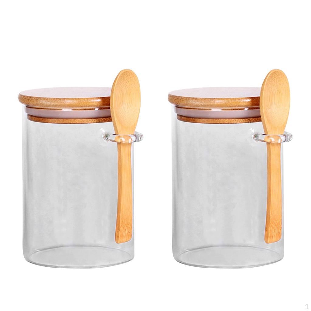 Банка для хранения продуктов герметичная стеклянная с крышкой 600 мл, простой прозрачный бамбук и ложка для чая