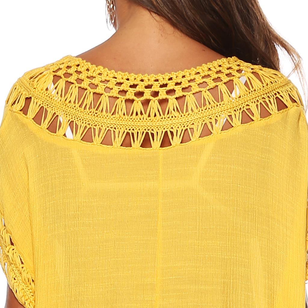 Женская пляжная туника большого размера однотонная с V-образным вырезом сексуальное ажурное платье бикини купальник пляжная туника EMA