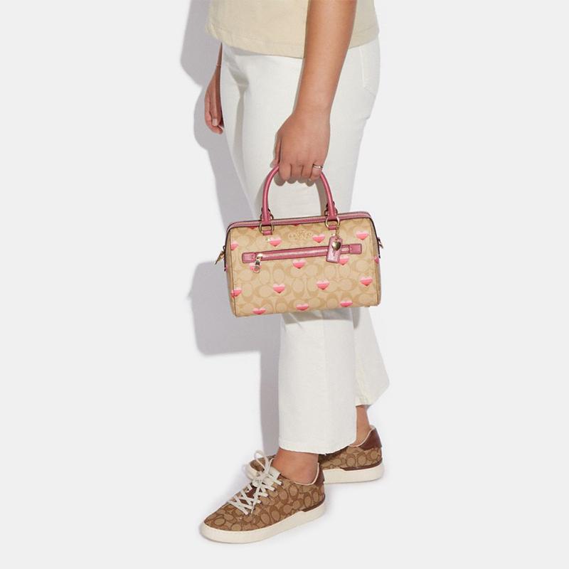 Coach Rowan Valentines Day Limited Edition Heart Print Classic Monogram Synthetic Leather Shoulder Tote Crossbody Bag Medium Women bags CA248-IMOT4