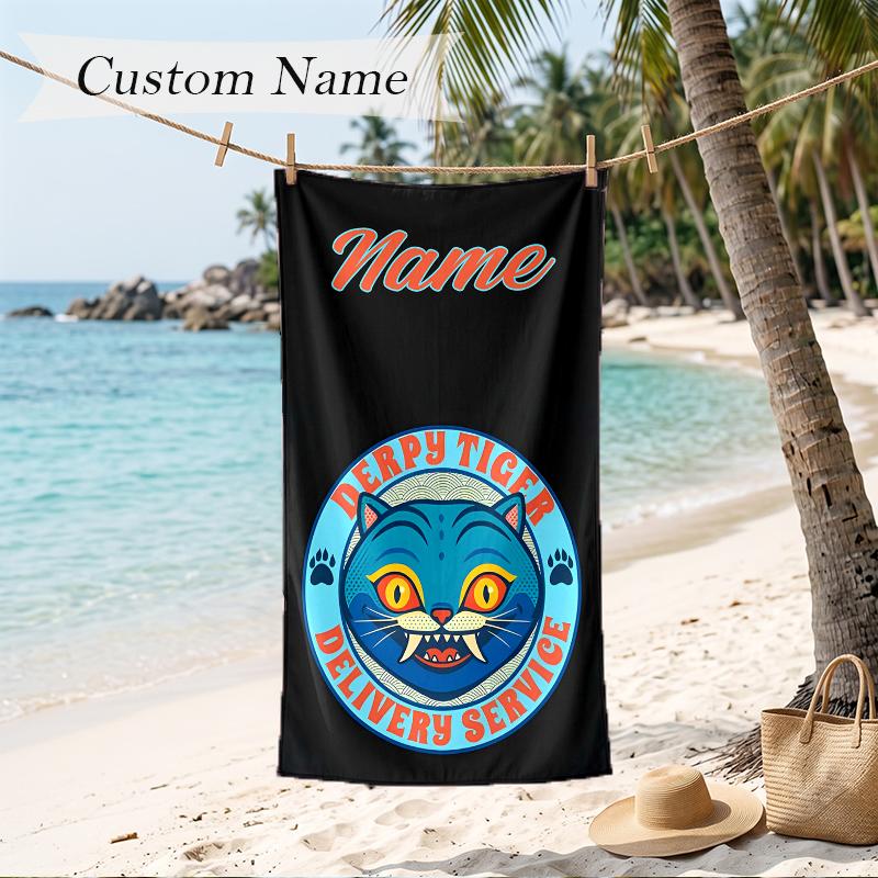 Derpy Tiger Custom Name Printed Beach Towel Personalized Soft Towel For Swimming Beach Travel