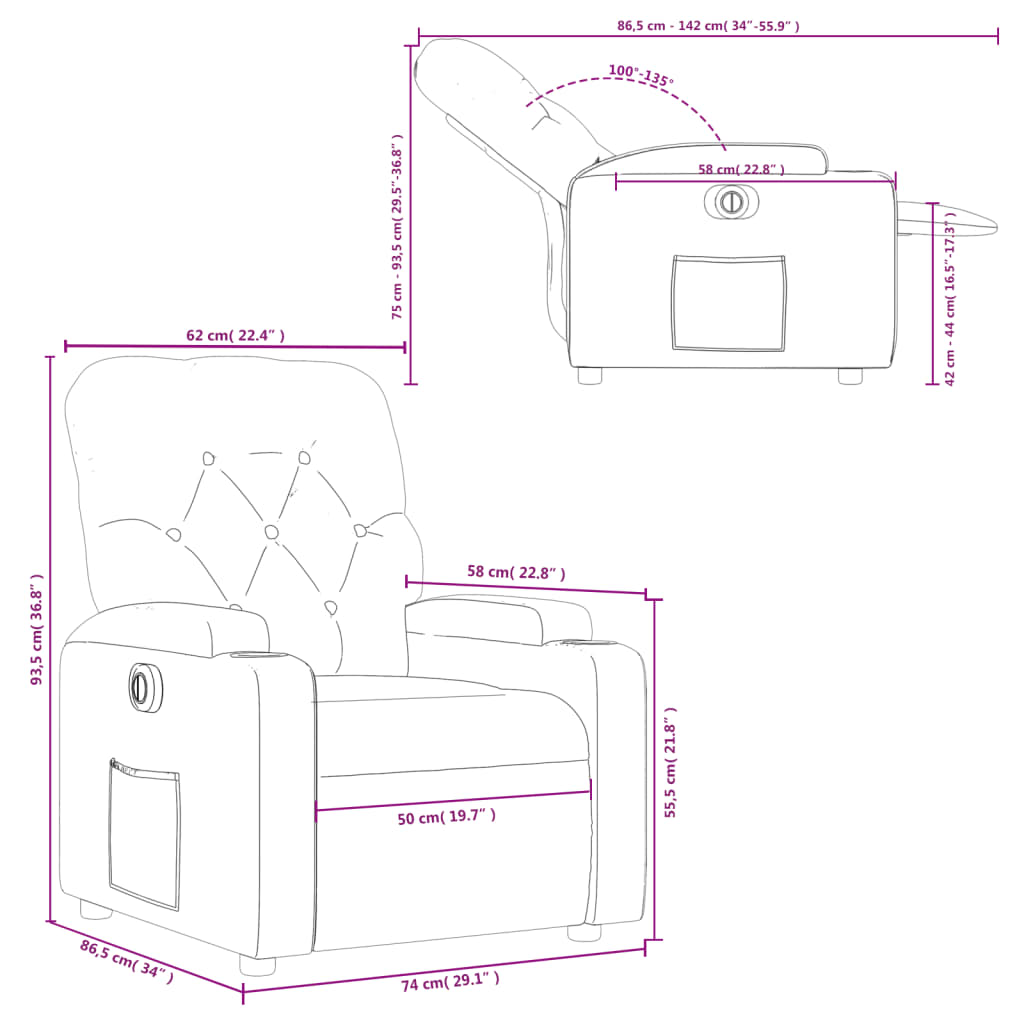 Electric Recliner Chair Black Fabric