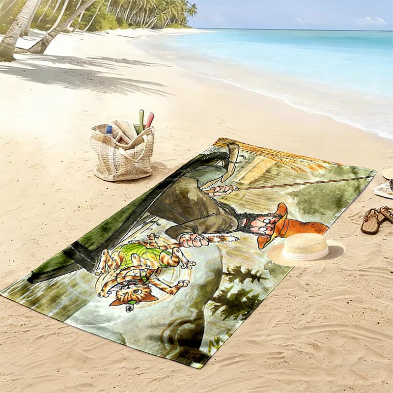 Pettson and Findus Print Beach Towel, Large Soft Quick Dry Towel for Beach Camping Swimming