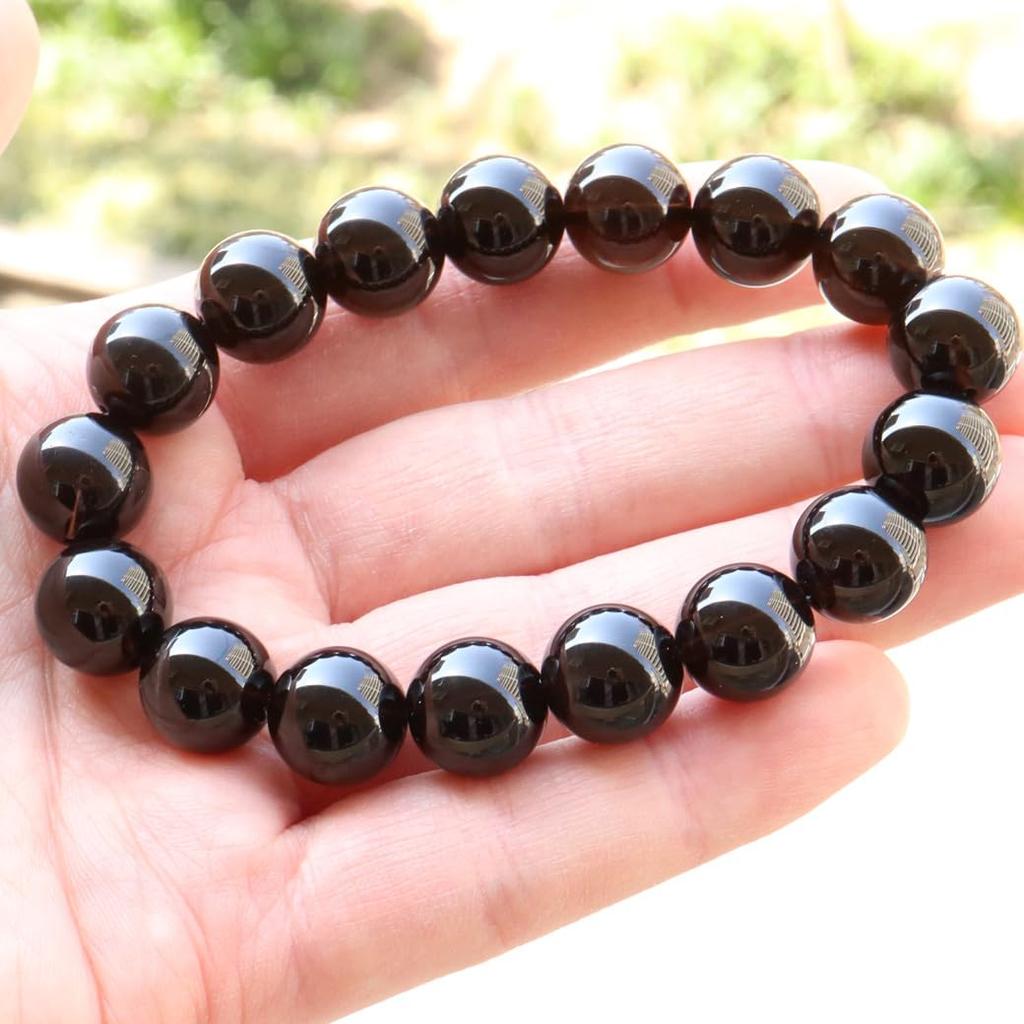 [GOLD STONE] Morion Black Quartz Bracelet, 12mm, Tibetan Natural Quartz Power Stone, Certified, Comes with a Special Box, Inner Diameter: Approx. 17cm