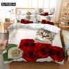 Комплект постельного белья Red Rose, пододеяльник, наволочка, 3D HD, двуспальная кровать, двуспальная кровать, односпальная кровать, 3 шт., 2 шт., цветок для спальни