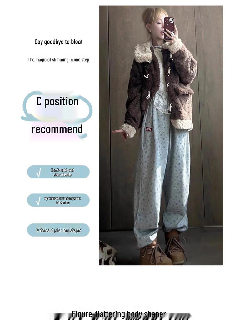 Women's Gray Floral High-Waist Sweatpants, Loose Straight-Leg, Spring Autumn 2025 Collection