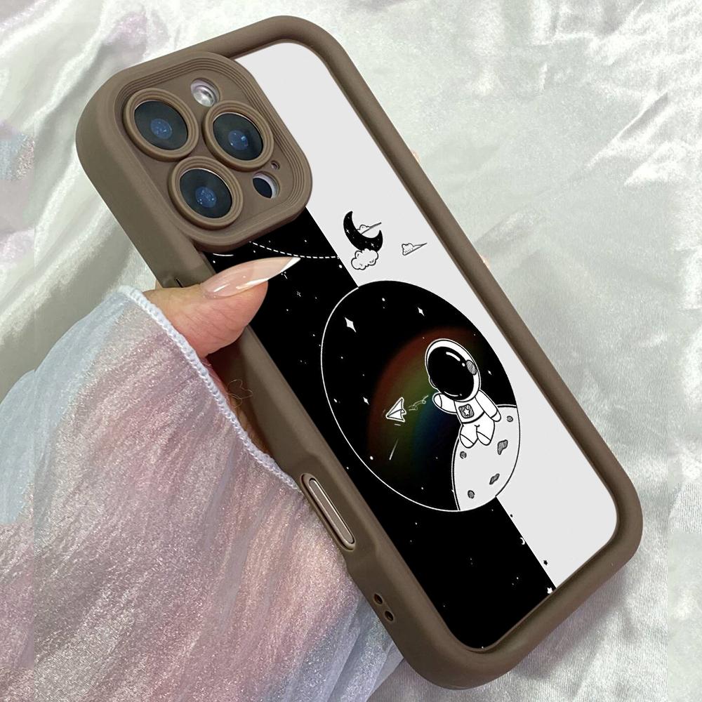 JT233 Эстетичный Движущийся Астронавт для iPhone 17 16 15 14 13 Pro Max Samsung S26 S25 Ultra A17 A16 A07 A56 A36 A26 A15 Xiaomi 15T Redmi 15c 14C Мягкий Чехол