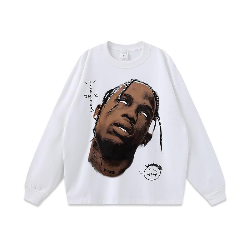 Mens Oversized Retro Hip Hop Long Sleeve T-Shirt Cotton Loose Fit Streetwear Tee