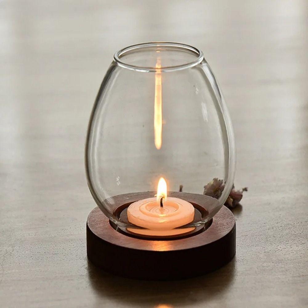 Transparent Glass Candlesticks Round Candle Cup Cover Retro Candle Holder Wedding Party