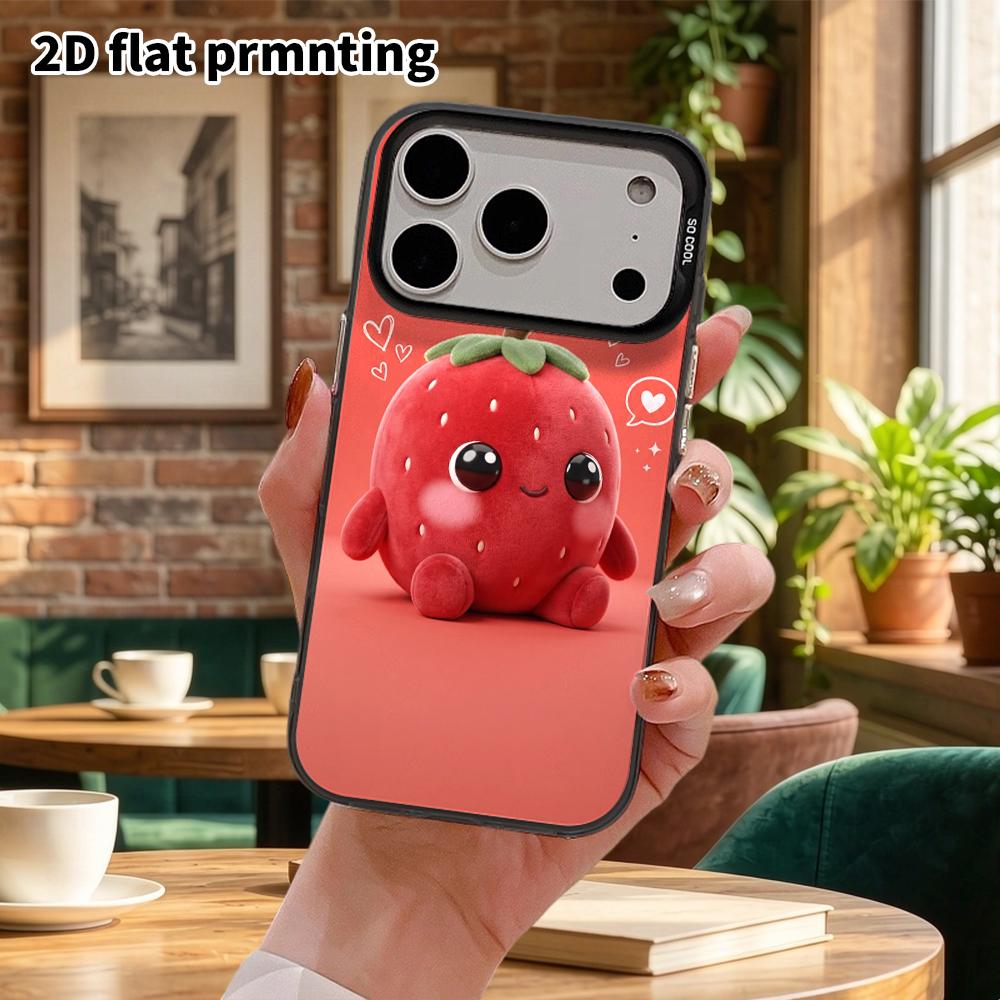 Чехол для телефона: 2D плоский дизайн, подходящий для iPhone 18, 17, 16, 15, 14, 13 Pro, серебристый защитный чехол, парный стиль, клубничная плюшевая игрушка, Рождество