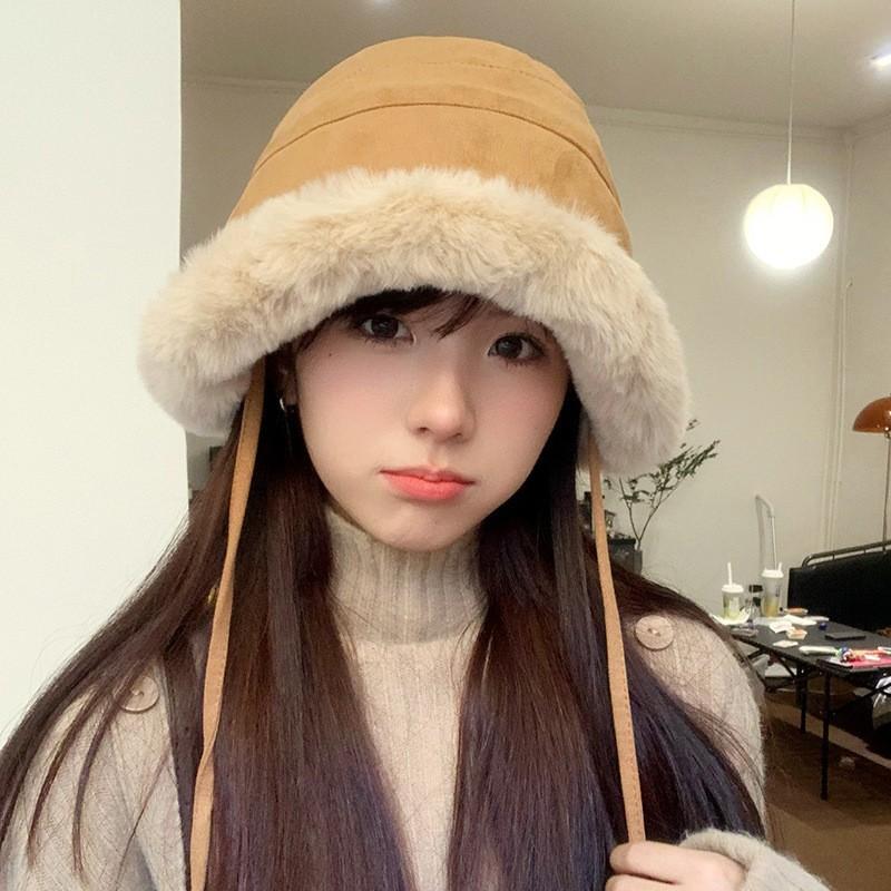 Sweet and cute tether hat women's winter outdoor cold protection plush hat casual warm ear hat