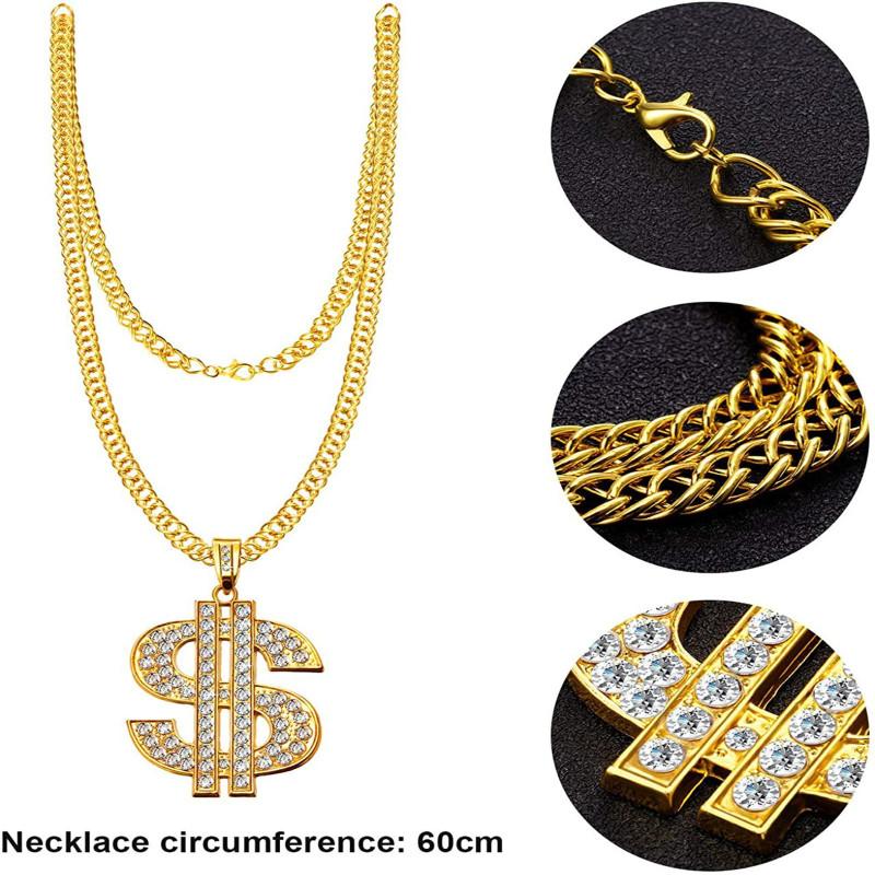 Комплект костюмов в стиле хип-хоп, ожерелье в стиле хип-хоп с долларом, кольцо, шляпа-ведро, комплект очков для вечеринки, принадлежности для косплея