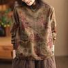 Vintage Print Cotton Linen Women Sweatshirt Fashion Patchwork Thicken Loose Pockets Literary Elegant Simple Cozy Female Pullover