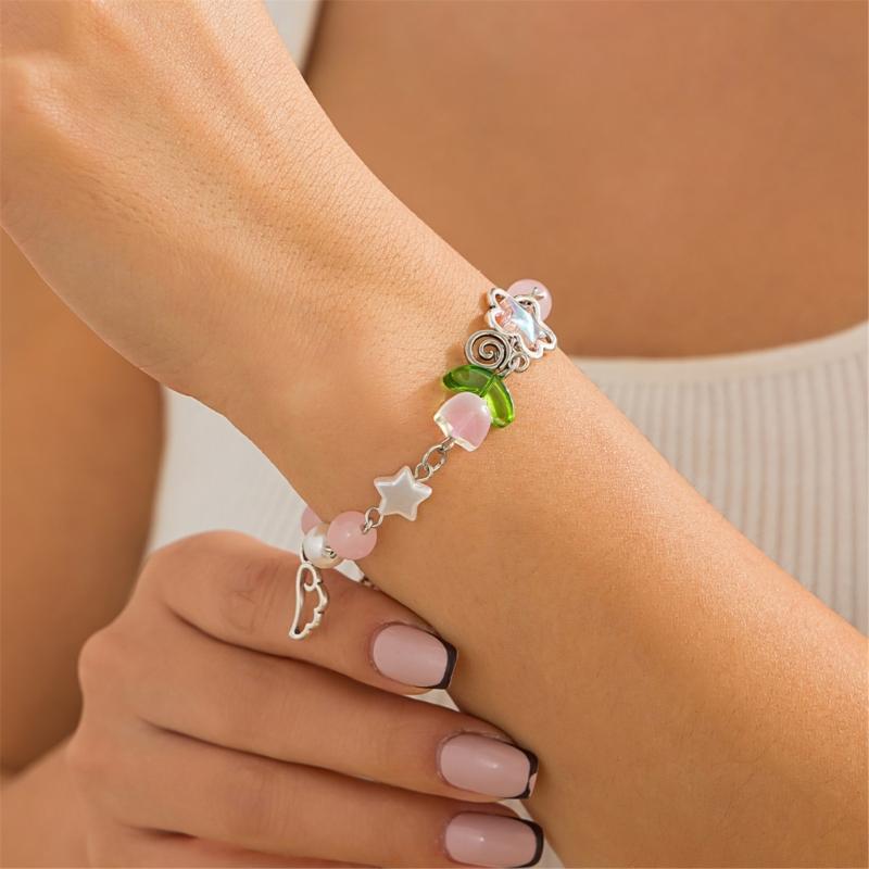 Модный браслет ручной работы с цветочными кисточками, цепочка с цветочным узором и бусинами, регулируемая длина, браслет, ювелирные изделия для женщин