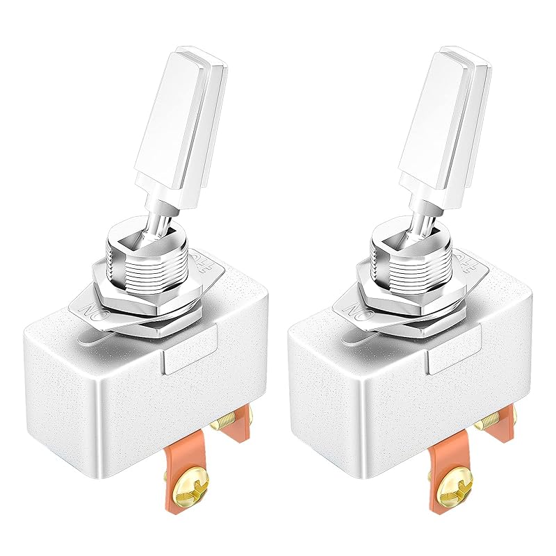 DaierTek Heavy Duty 50 Amp 12V Toggle Switch Automotive 2 Position ON Off Rocker Switch SPST 2 Pin Metal Chrome Plated Screw Terminal (2Pcs)