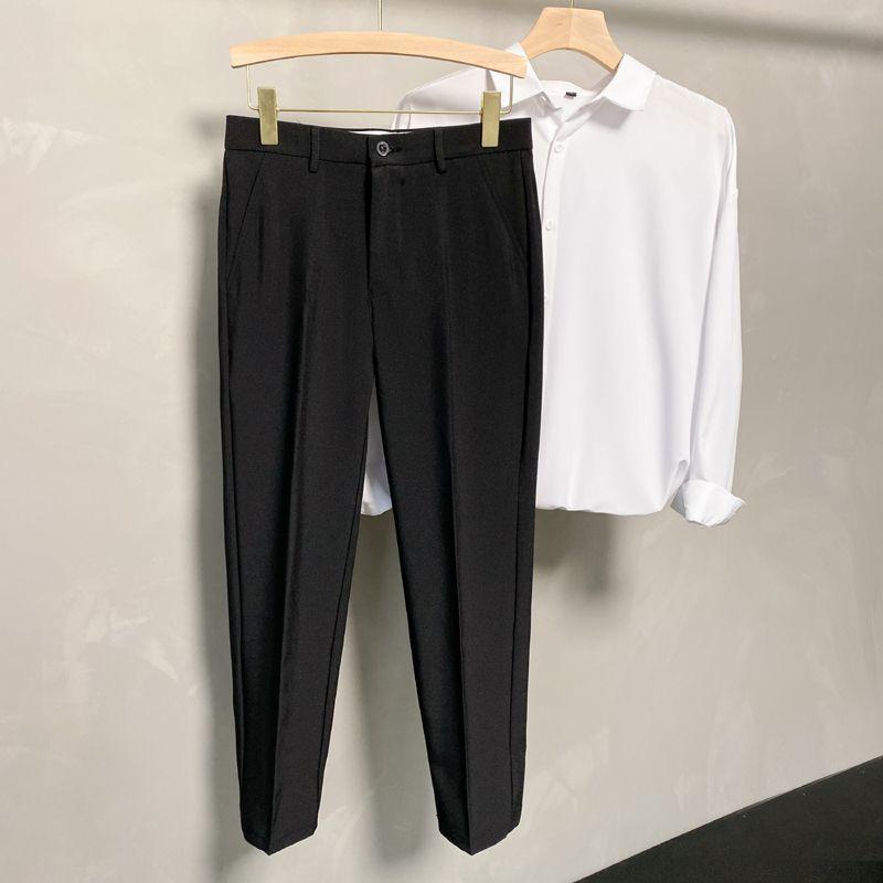 Spring and Autumn Men's Solid Color Slim Fit Small Suit Pants Straight Tube Loose Relaxed Fashion Elegant Commuter Suit Pan