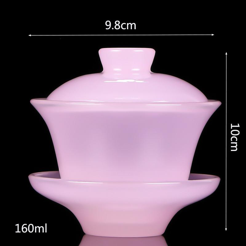 Lotus Jade Porcelain Gaiwan for Tea Single High-grade Tea Cup Sancai Tea Bowl Glazed Tea Set Chinese Chawan Exquisite Gift Cup