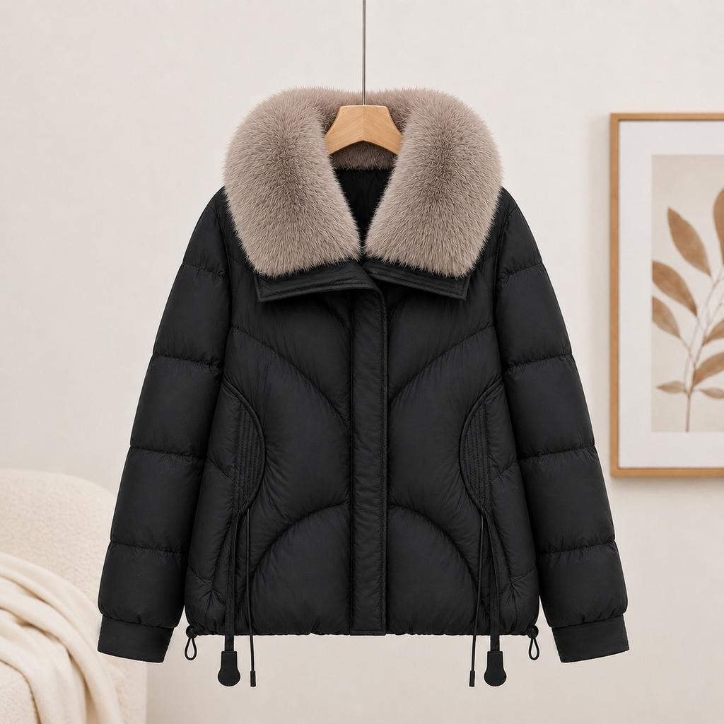 Fashion sense big fur collar short polyester cotton clothes women thickened warm small loose cotton coat winter
