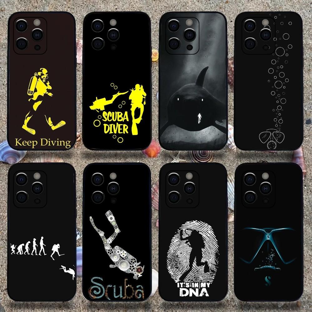 Scuba Diver Diving Phone Case For Apple iPhone 15,14,13,12,11,Pro,X,XS,Max,XR,Plus,Mini Soft Black Cover