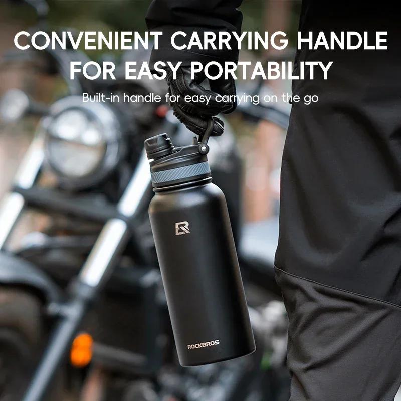 Stainless Steel Large Capacity Vacuum Flasks with Two Type Spout Portable Handle for Outdoor Cycling Sports Travel Water Bottles