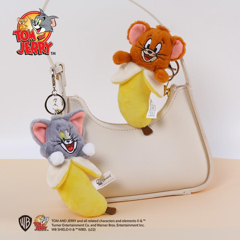New Cute Tom and Jerry Cartoon Plush Keychain Soft Stuffed Toy Backpack Pendant Car Keys Funny Cute Squeak Keychain Accessories