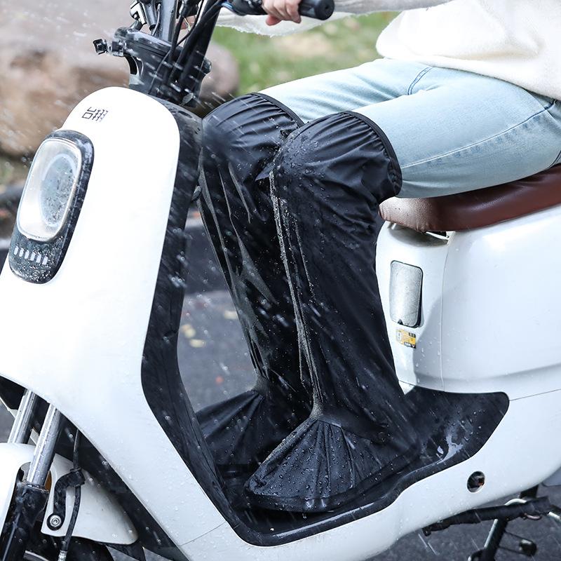 High Tube Over Knee Waterproof Shoes Cover Cycling Rain Boot Shoes Pants Protectors Reusable Anti Slip Rainproof Black Overshoes