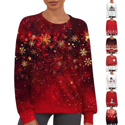 Женский повседневный модный принт с круглым вырезом и длинным рукавом, свитер-топ