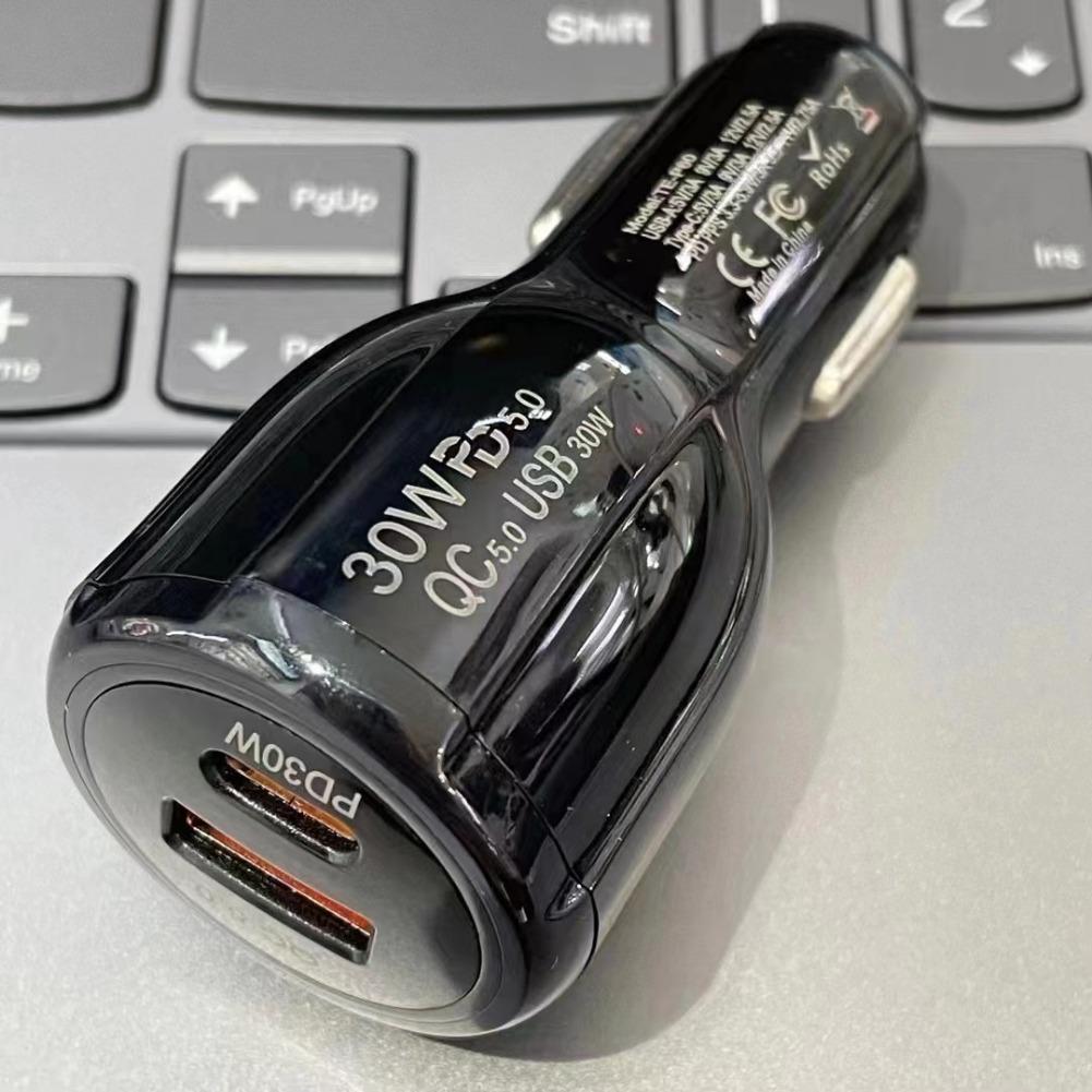 QC 3.0 & PD 12W 30W 2 Ports Car Charger Fast Charging Car Cigarette Lighter Flash Charge For Phones Car Adapter Socket
