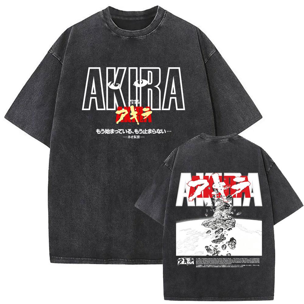 Japanese Science Fiction Cartoon Movie Anime Akira Shotaro Kaneda Washed Vintage T-shirt Men's Cloth2045