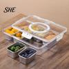 Leakproof Bento Box for Picnic Snackle Container, Stainless Steel Divided Serving Tray with Lid & Handle, 8 Compartment Large Snack Durable Food Road