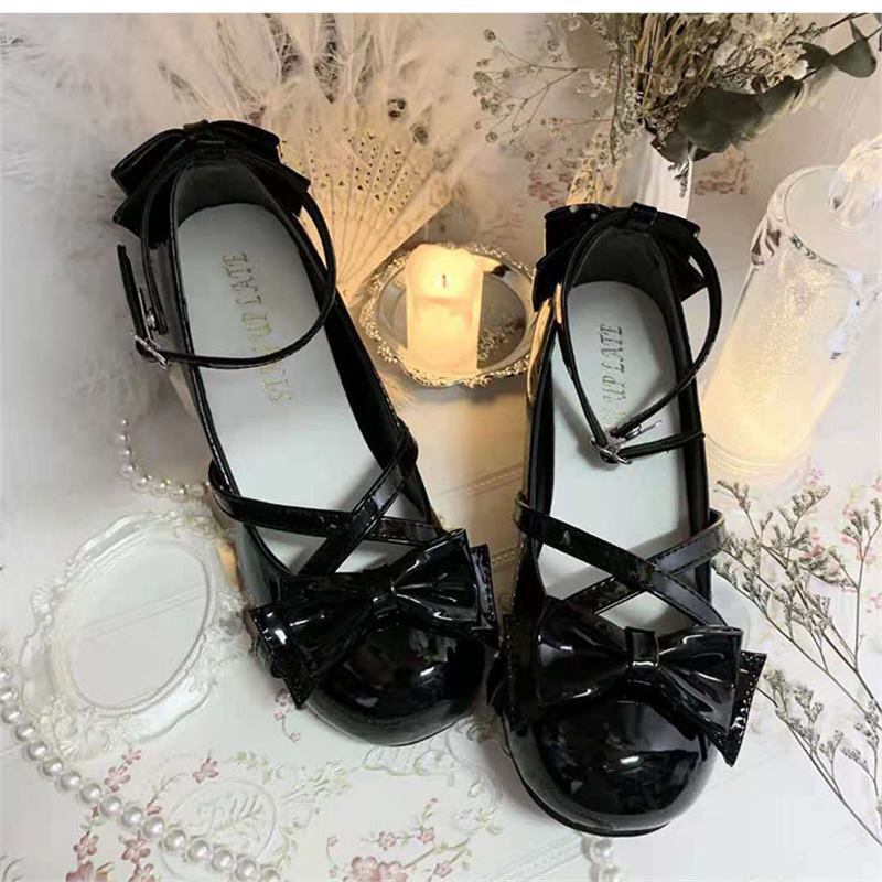Mary Jane shoes women's summer 2024 new cross with bow Lolita elegant round head thick heel single shoes women