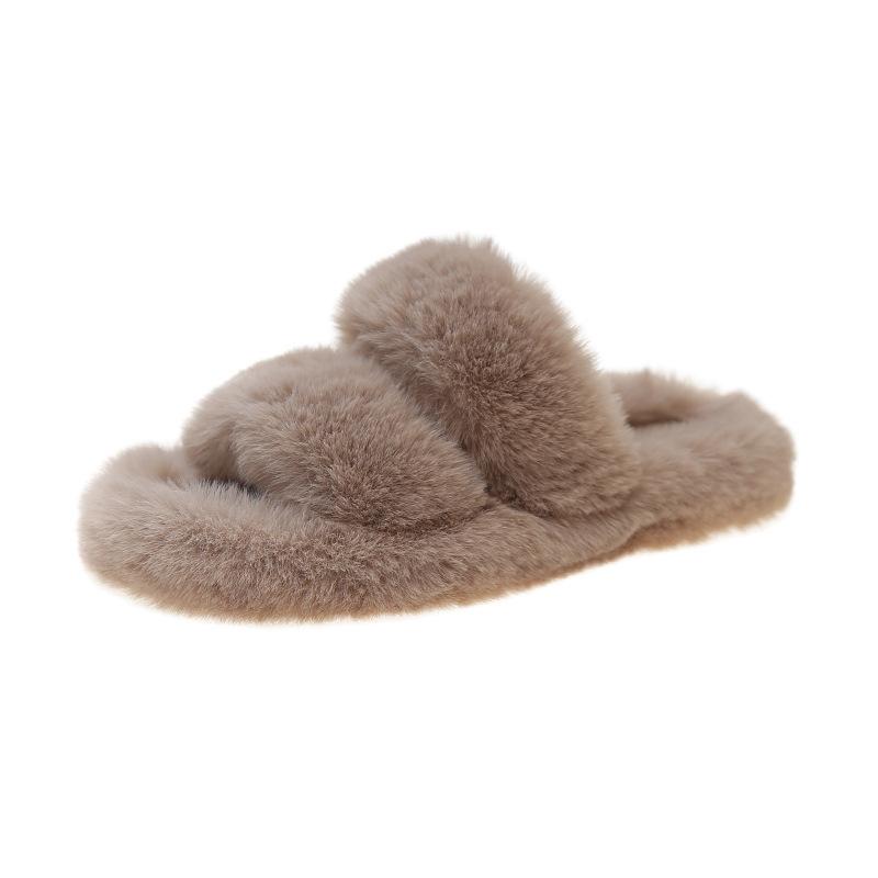 Плоские тапочки большого размера с пушистым дном женские 2025 осень-зима новая корейская версия универсальные теплые двойные пушистые тапочки женские