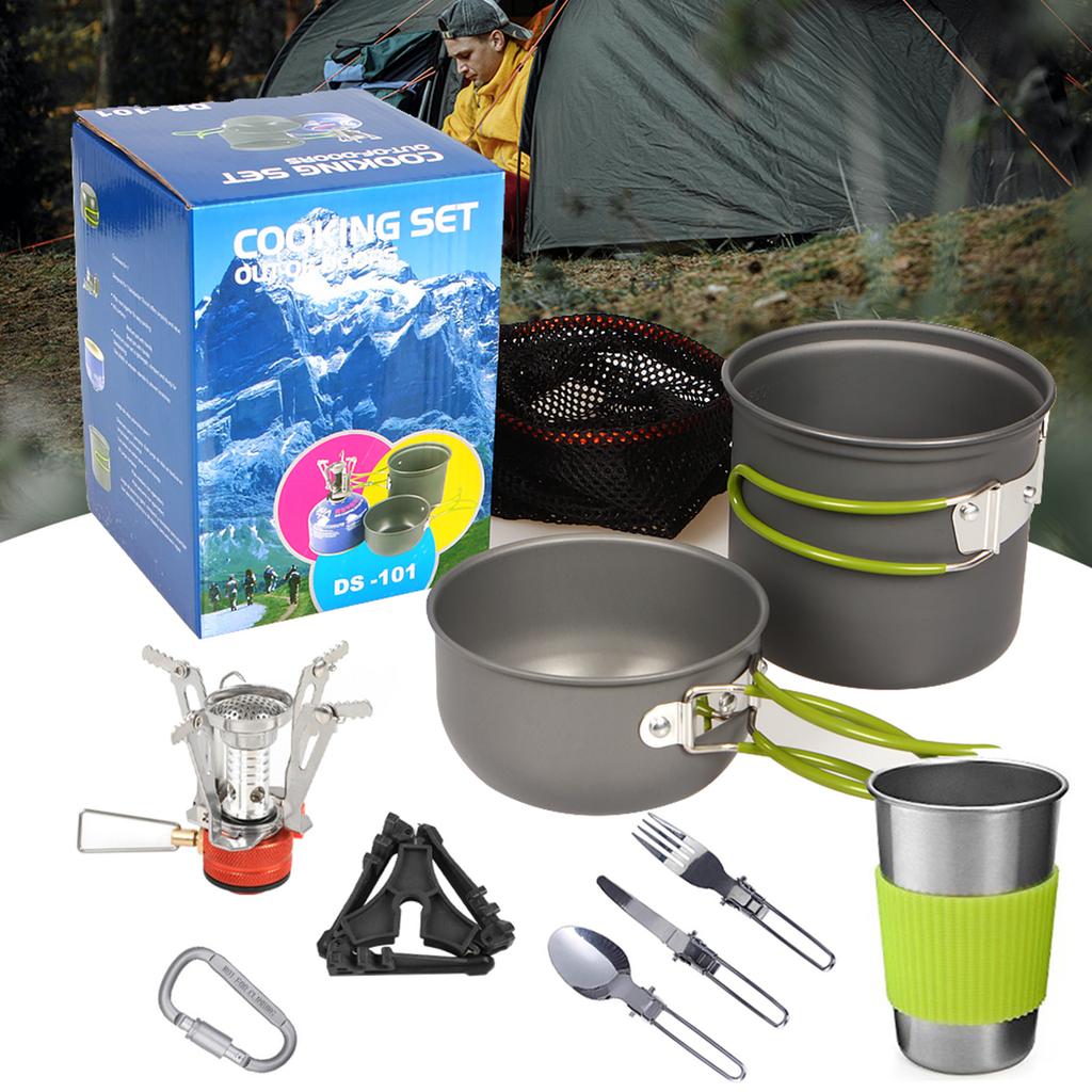 Набор посуды для кемпинга на 1-2 человека, портативный набор кастрюль и сковородок для кемпинга, пеших прогулок, пикника