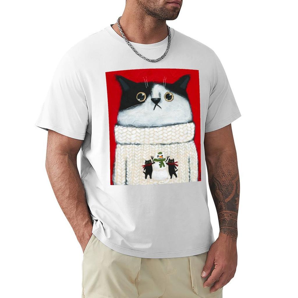 Snowcat Sweater Kitty Tshirt Modern Print Casual Tshirt