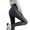 Women's Winter New High Waist Skinny Tight Elastic Leather Pants with Velvet Thin Leggings