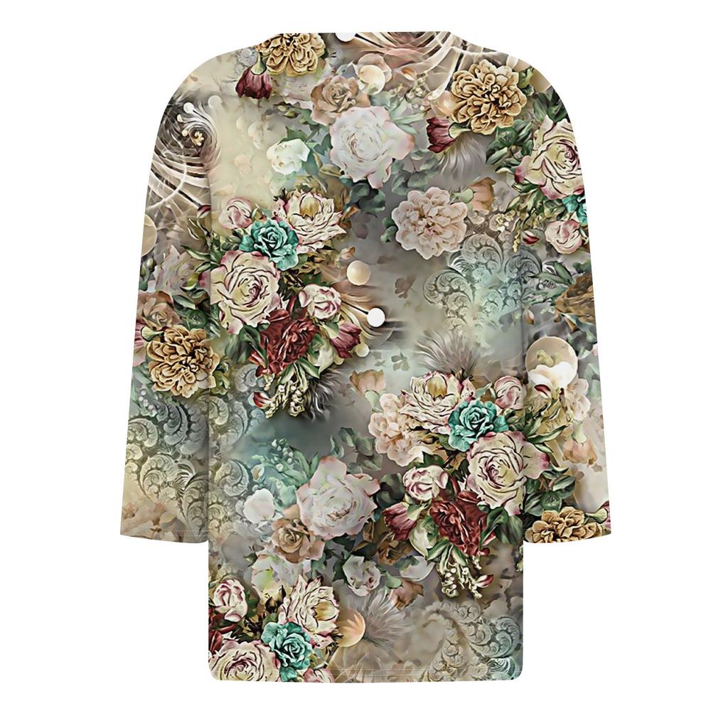 Women's T Shirt Tee Print Button  3/4 Sleeve Daily Weekend Fashion Basic V- Neck Regular Top