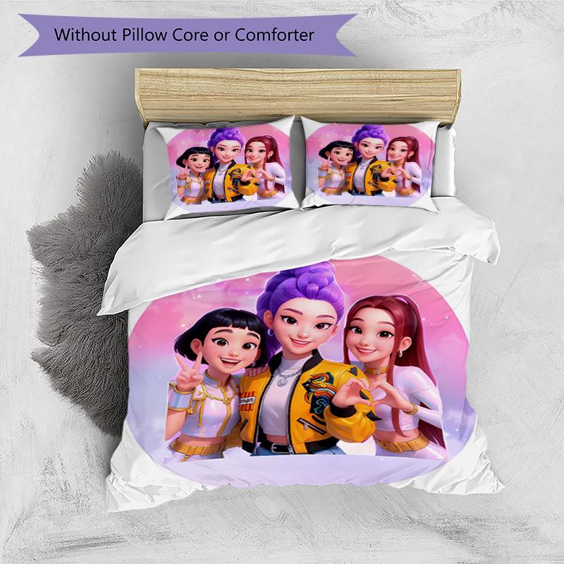 3pcs Kpop Hunter7 pattern bedding set duvet cover set includes duvet cover &pillowcases, perfect all season bedroom decoration & gift