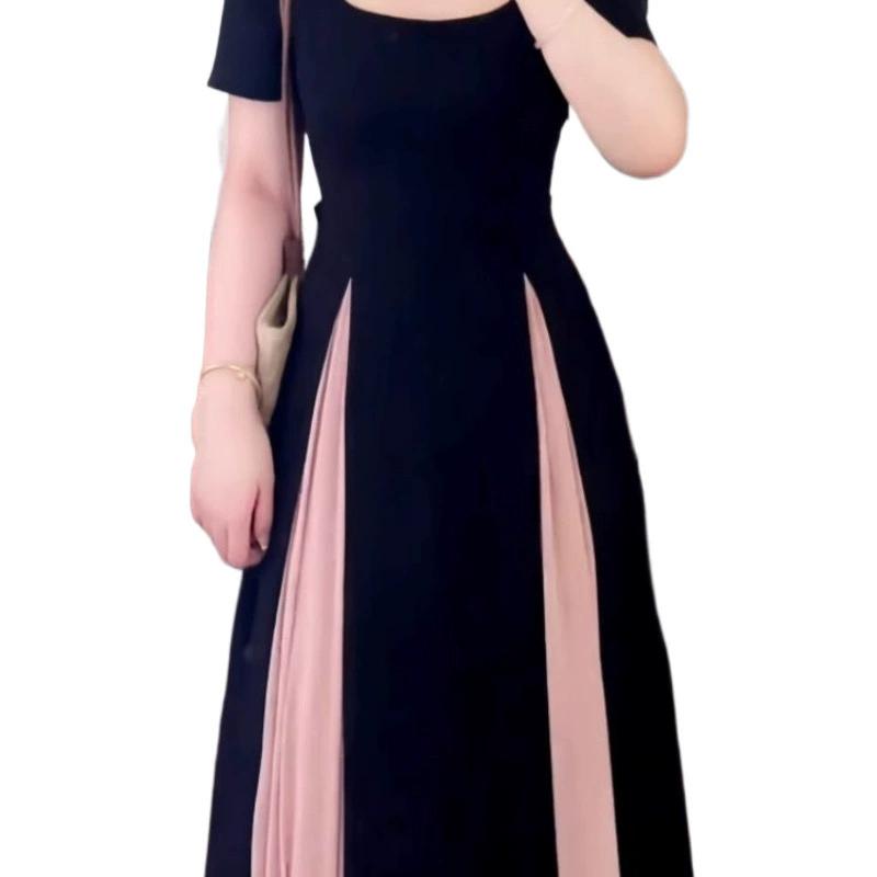 Large French Mesh Patchwork Chic Dress for Women In Summer, with A Fat and Waist Cinching Temperament, Small Black Dress