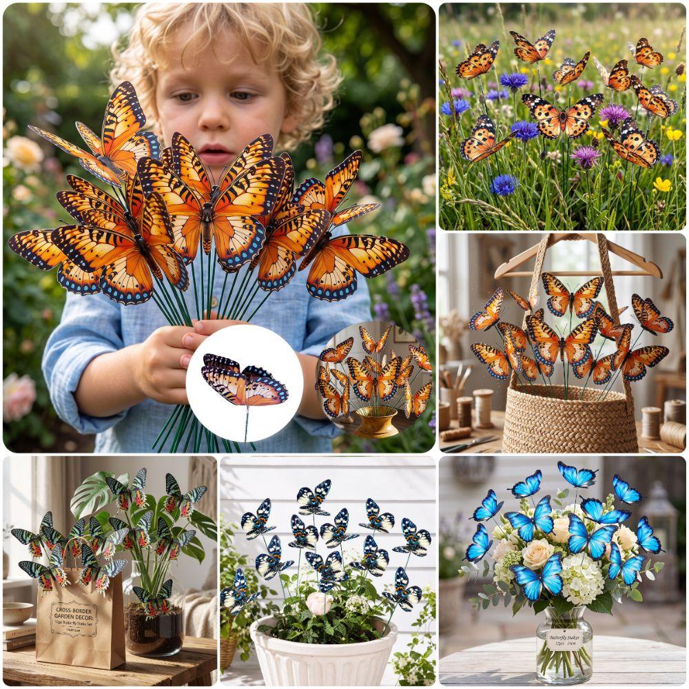 12PCS Multicolor Butterfly Garden Stakes 3D Butterfly Butterfly Ornaments For Lawn